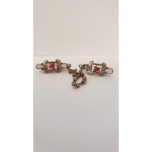 Vintage Gold Tone Sweater Guard with Faux Pearl Floral Clips